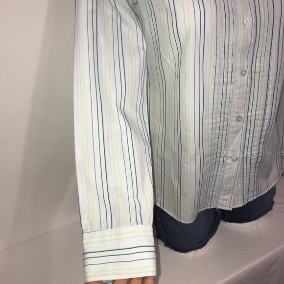 New York &Company Sky Blue Striped Buttoned Blouse - Picture 5 of 8